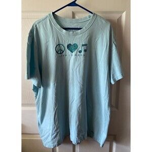 Life is Good  Crusher T-shirt  Womens 2X All Cotton Light Blue Symbols